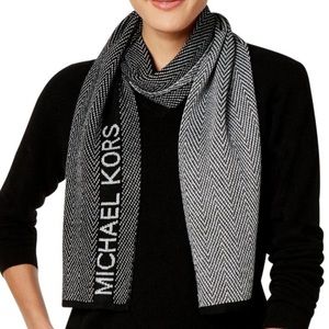 Michael Kors Black & Silver Metallic MK logo scarf
